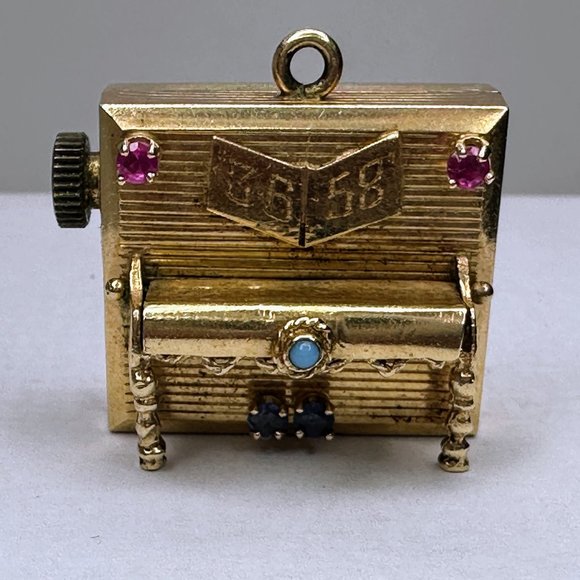 c1950 14K yellow gold jeweled Mechanical piano charm music box